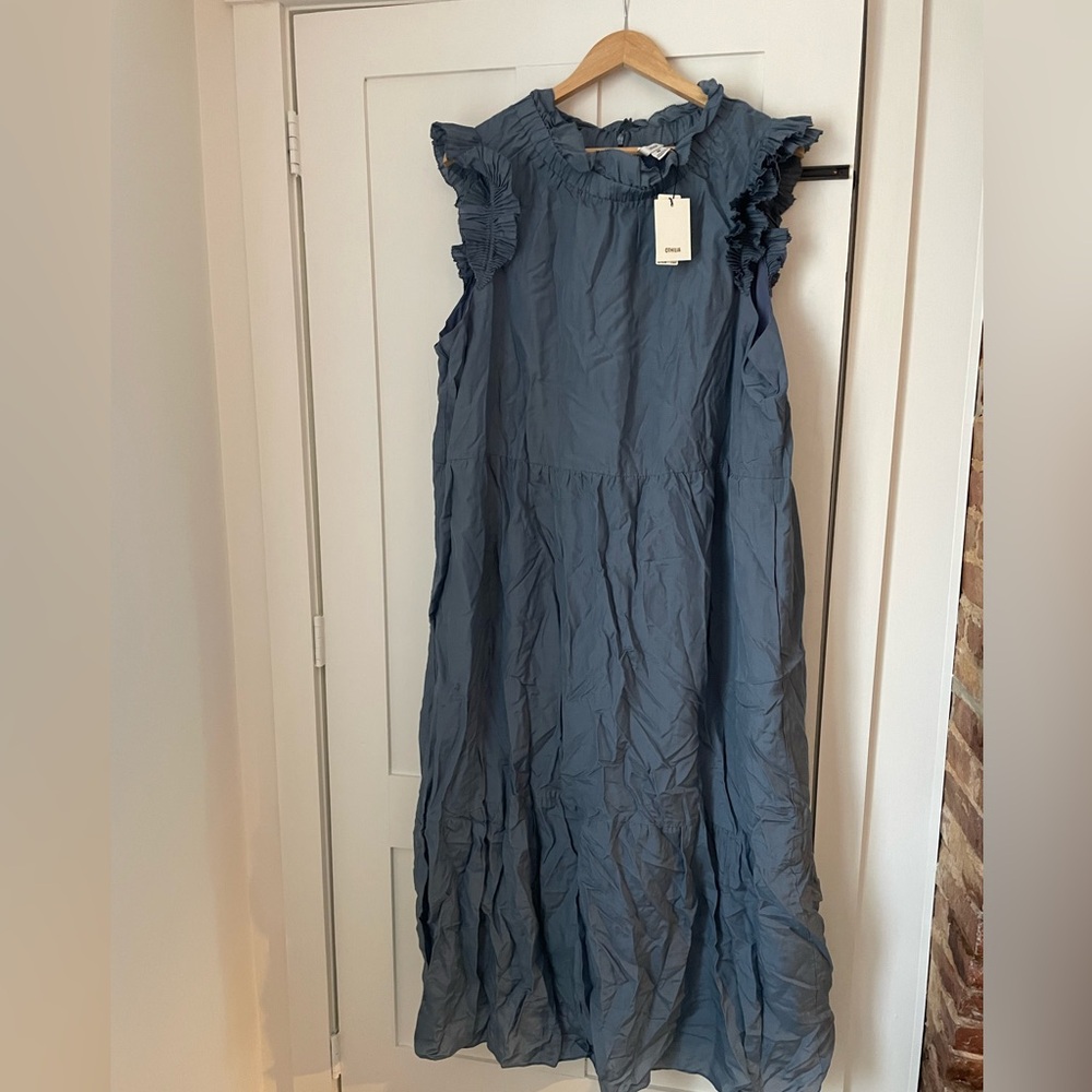 Anthropologie plus Othilia Lucena Tiered Ruffled Maxi Dress in Blue